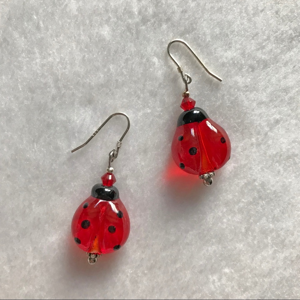 NEW handmade ladybug glass earrings